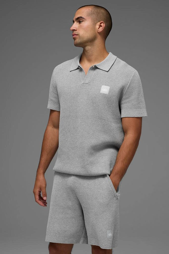 Alo Sports Club Sweater Knit Polo - Athletic Heather Grey 1
