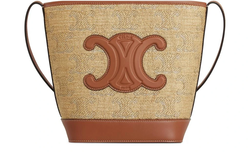 Celine Small Bucket Cuir Triomphe In Raffia Effect Textile With Triomphe Jacquard 1