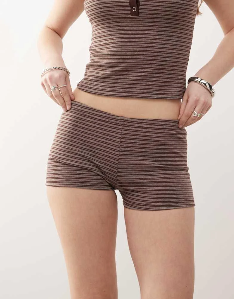 Motel Motel sera striped micro shorts co-ord in brown 3
