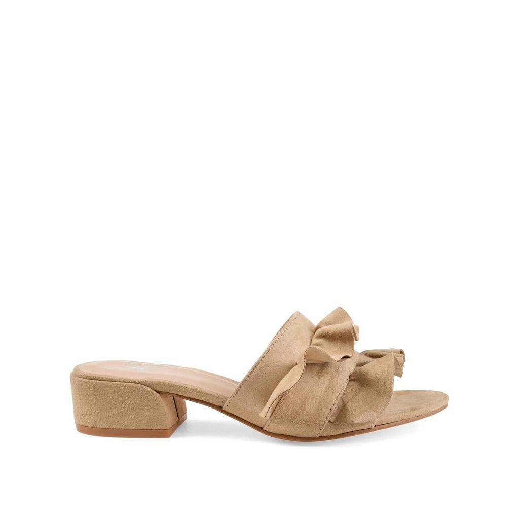 JOURNEE Sabica Mule Women's 9 Nude Faux Suede Ruffle Block Heel Sandals GBNC531