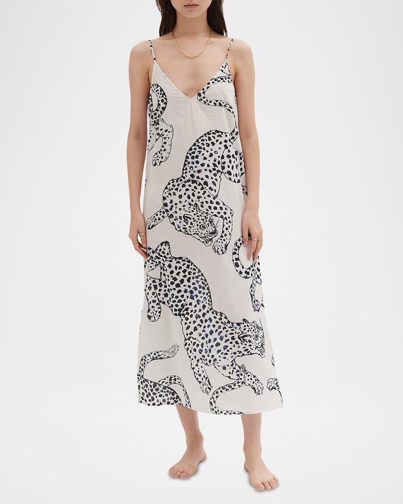 Desmond & Dempsey Two-Tone Animal-Print Cotton Slip Nightie