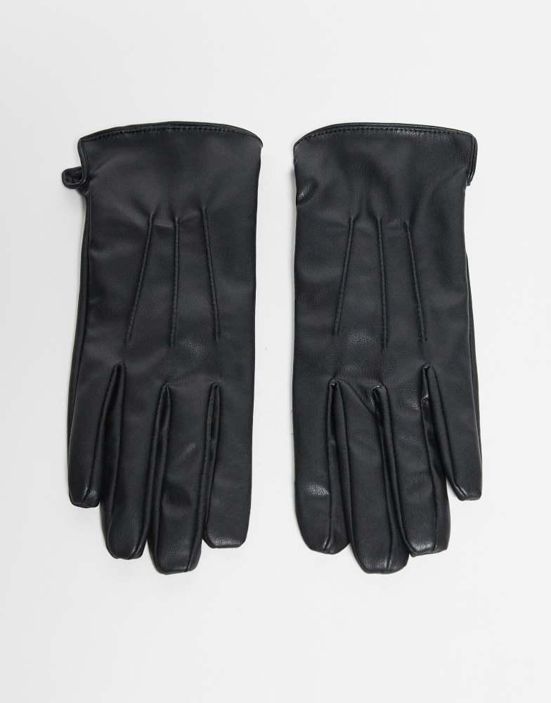 Pieces Pieces leather look gloves in black