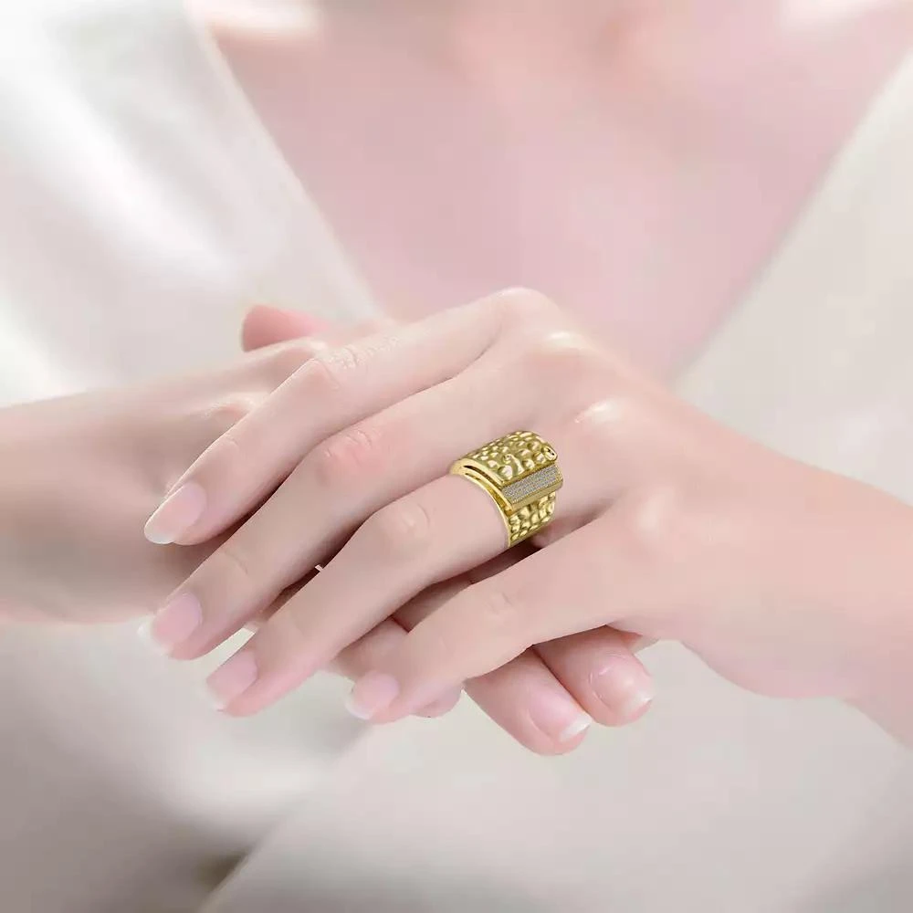 Rachel Glauber 14k Gold Plated with Cubic Zirconia Hammered Coiled Wrap Ring 2