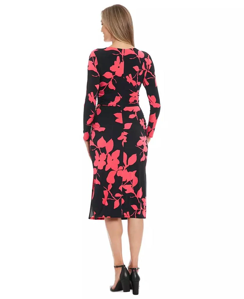 London Times Petite Floral Side-Ruched Long-Sleeve Midi Dress 7