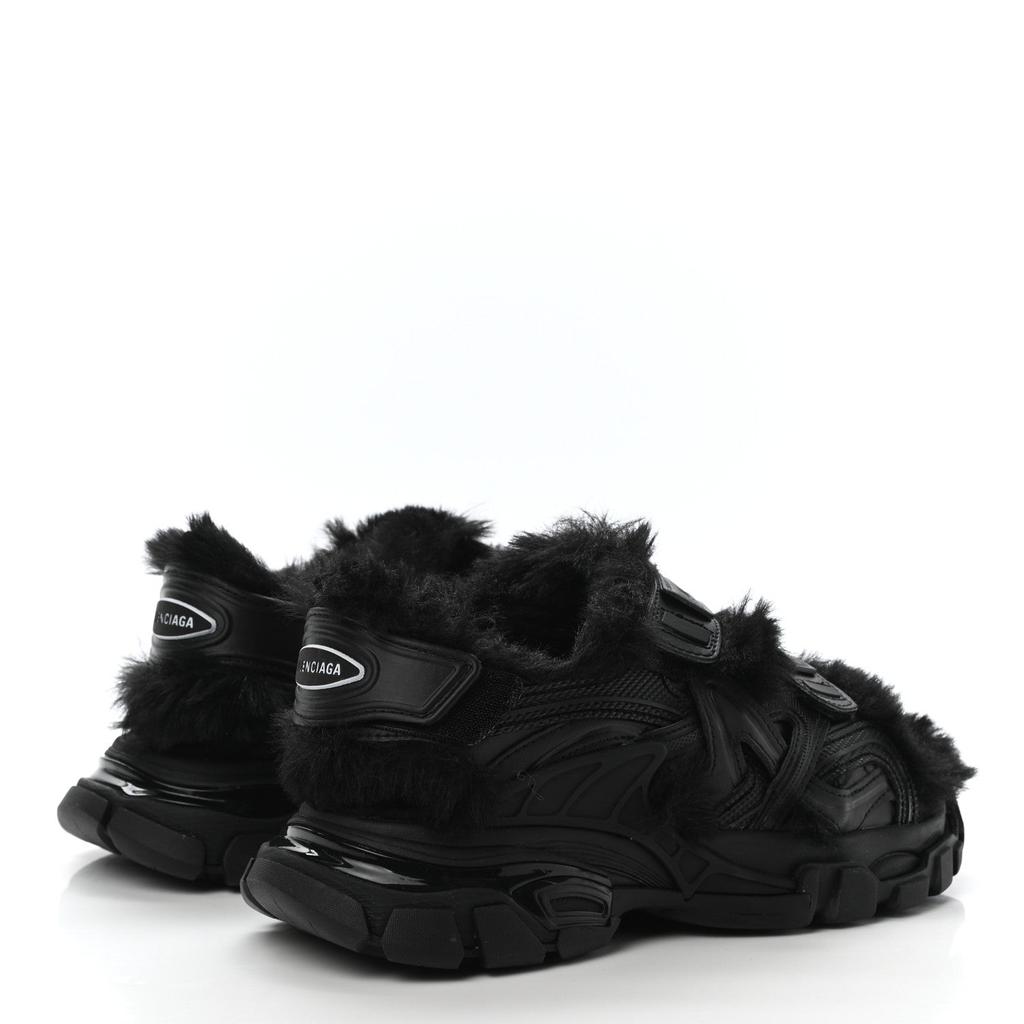 Balenciaga Faux Fur Rubber Mesh Track Sandals 'black'