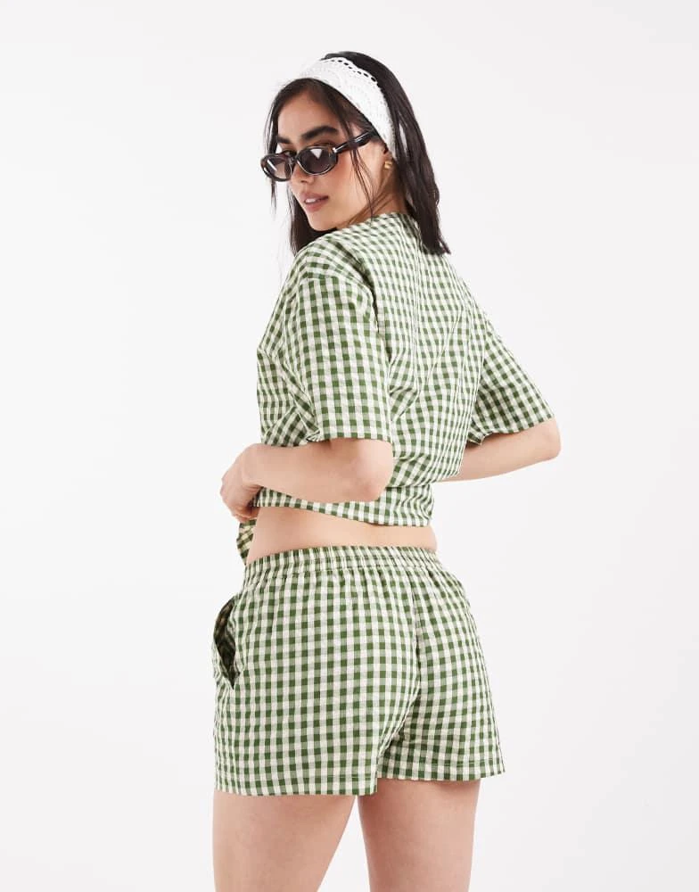 Daisy Street Daisy Street pull on boxer style shorts in green check co-ord 4