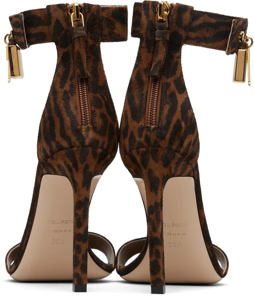 Tom Ford Brown Ocelot-Print Suede Padlock Heeled Sandals 2