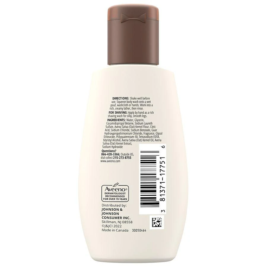 Aveeno Daily Moisturizing Dry Skin Body Wash, Prebiotic Oat, Travel Size 3