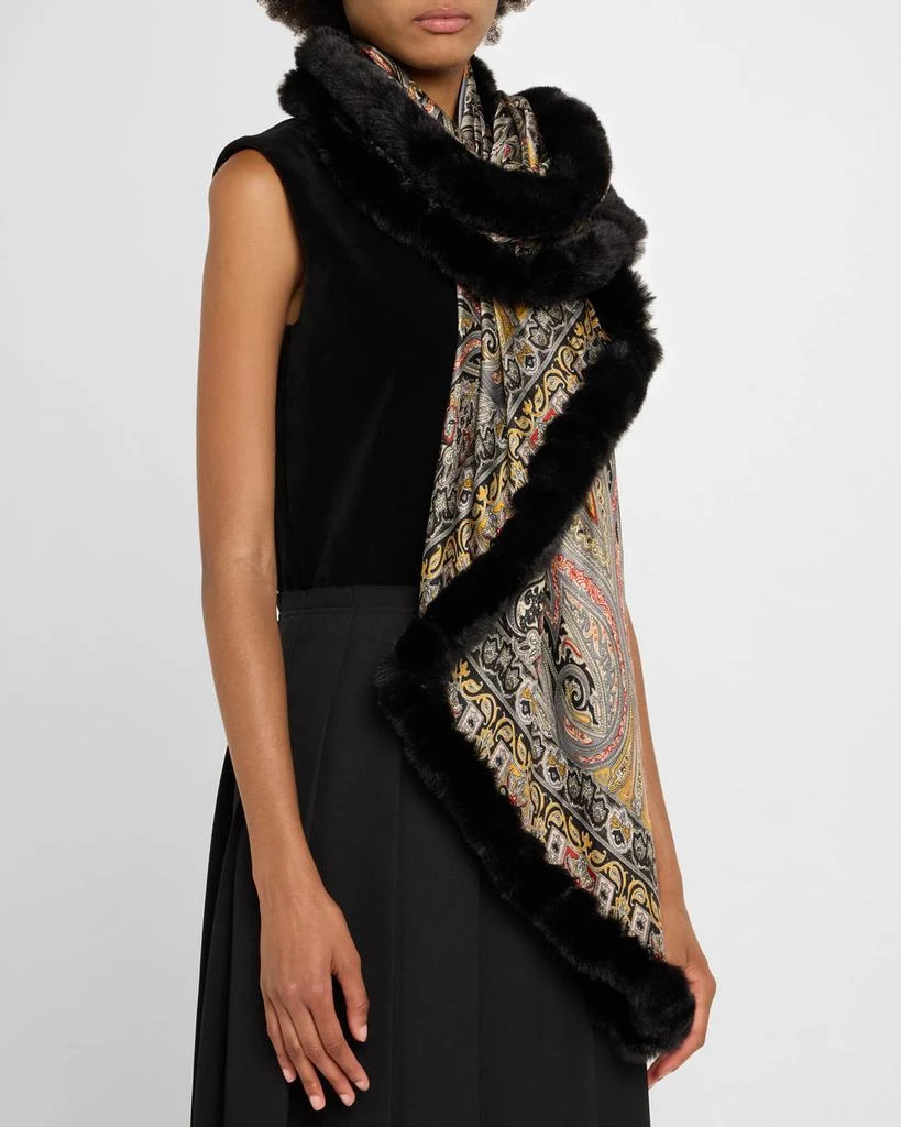 La Fiorentina Paisley-Print Wrap with Faux Fur Trim 3
