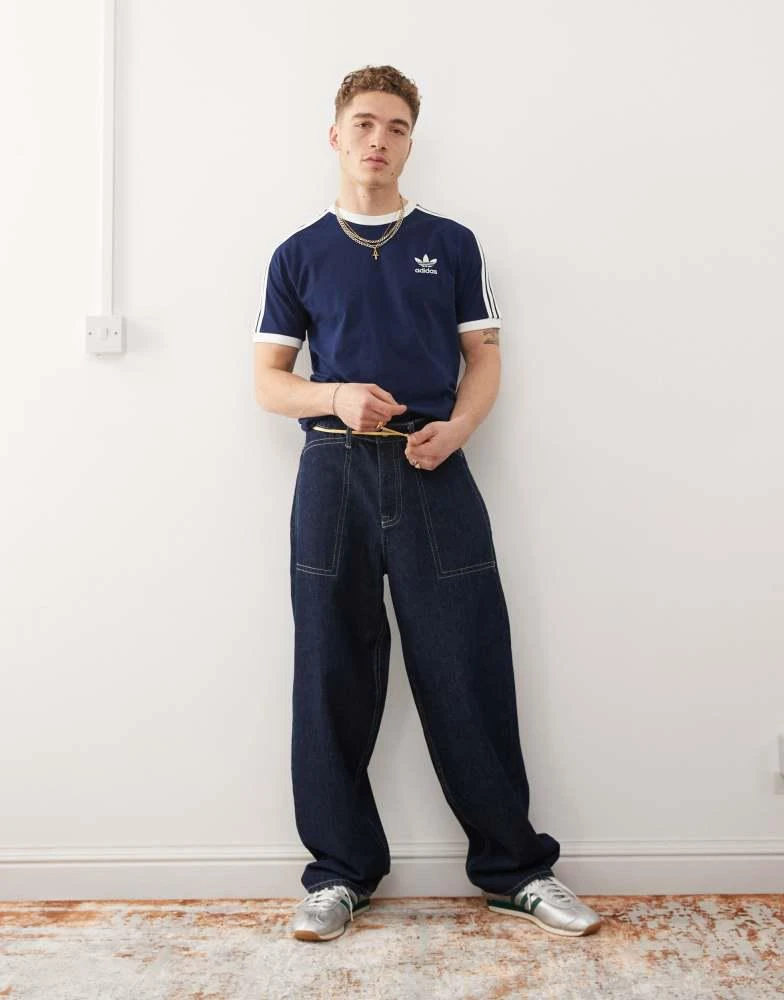 Adidas adidas Originals three stripe t-shirt in navy 2