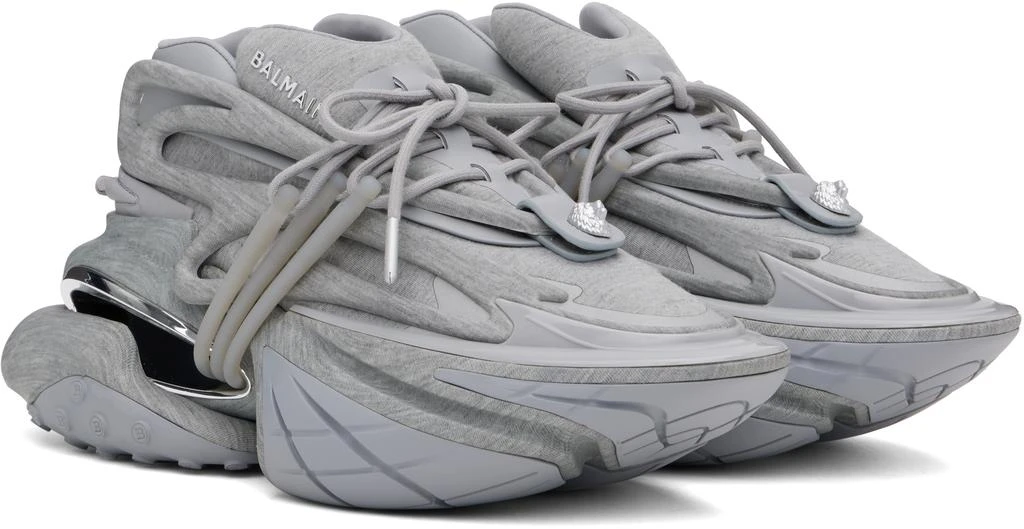 Balmain Gray Unicorn Low Fleece Print Sneakers 4