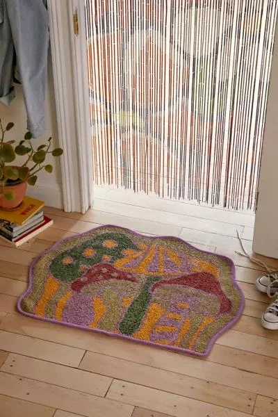 Urban Outfitters Nubby Mushroom Screen Printed Rug 1
