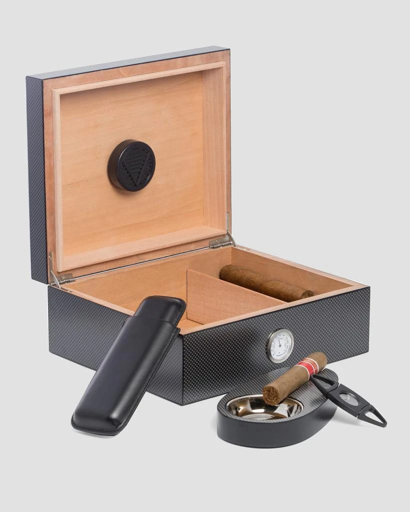 Bey-Berk Carbon Fiber Cigar Humidor & Accessories Set 4