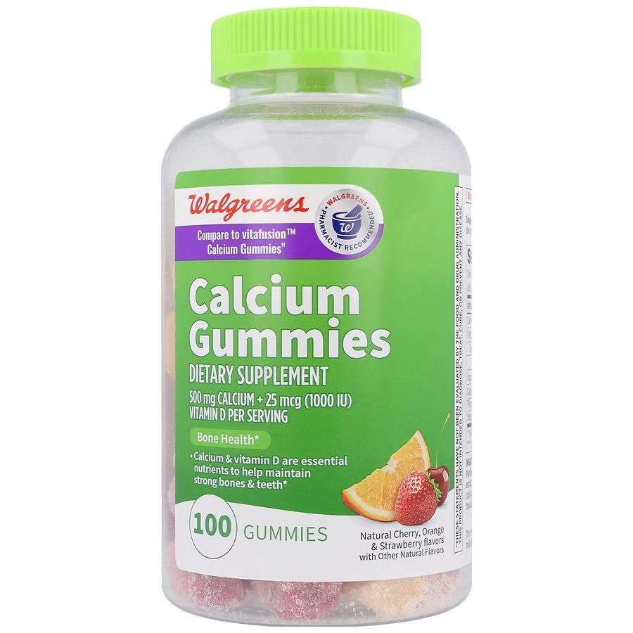 Walgreens Calcium 500 mg + Vitamin D 25 mcg (1000 IU) Gummies Natural Cherry, Orange & Strawberry 1