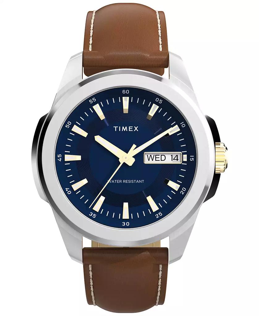 Timex Men
s Quartz Analog Brown Leather Watch, 45mm