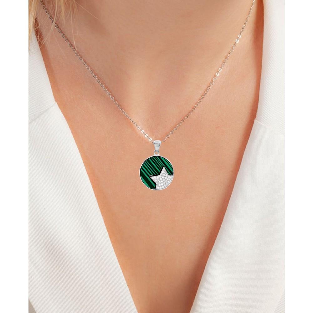 Macy's 2-Pc. Set Lab-Grown Malachite & Cubic Zirconia Star Circle Pendant Necklace & Matching Drop Earrings