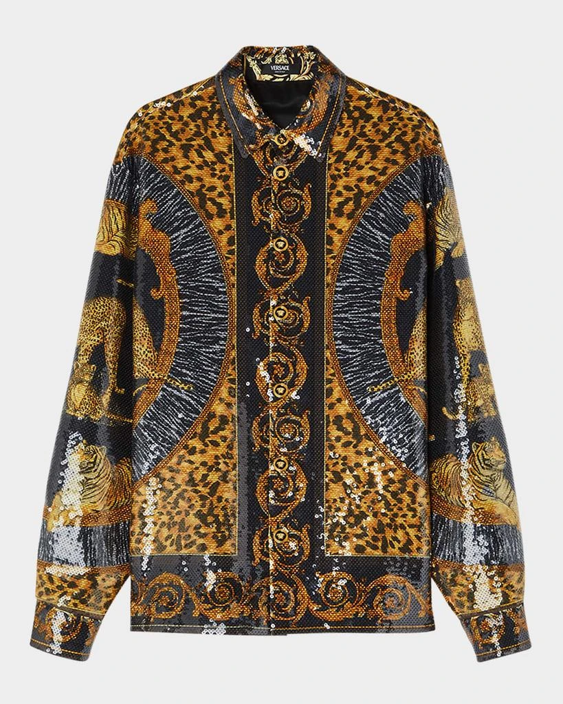 Versace Men
s Wild Cats Sequin Button-Down Shirt 1