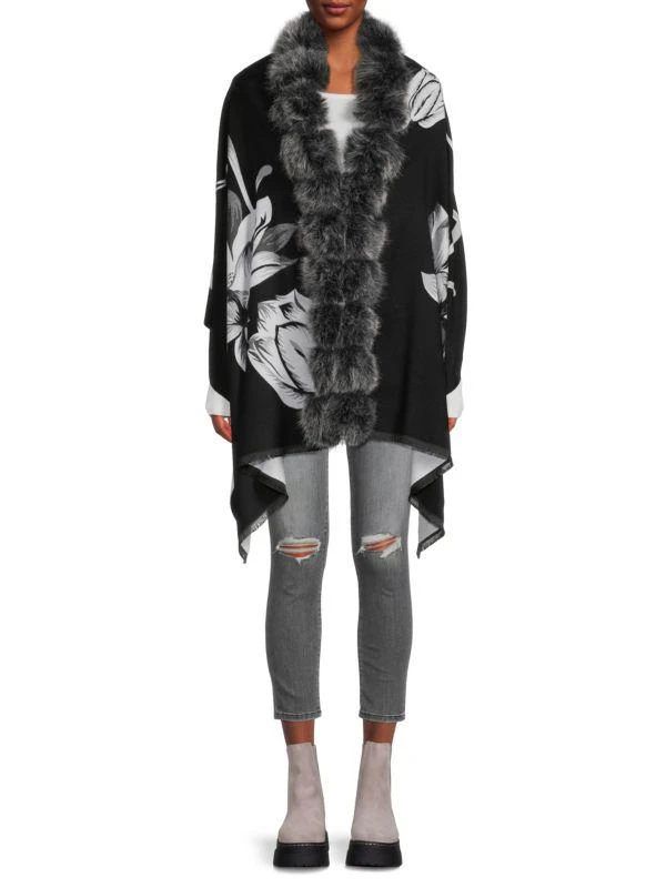 BELLE FARE Faux Fur Pom-Pom Wool & Cashmere Ruana 1