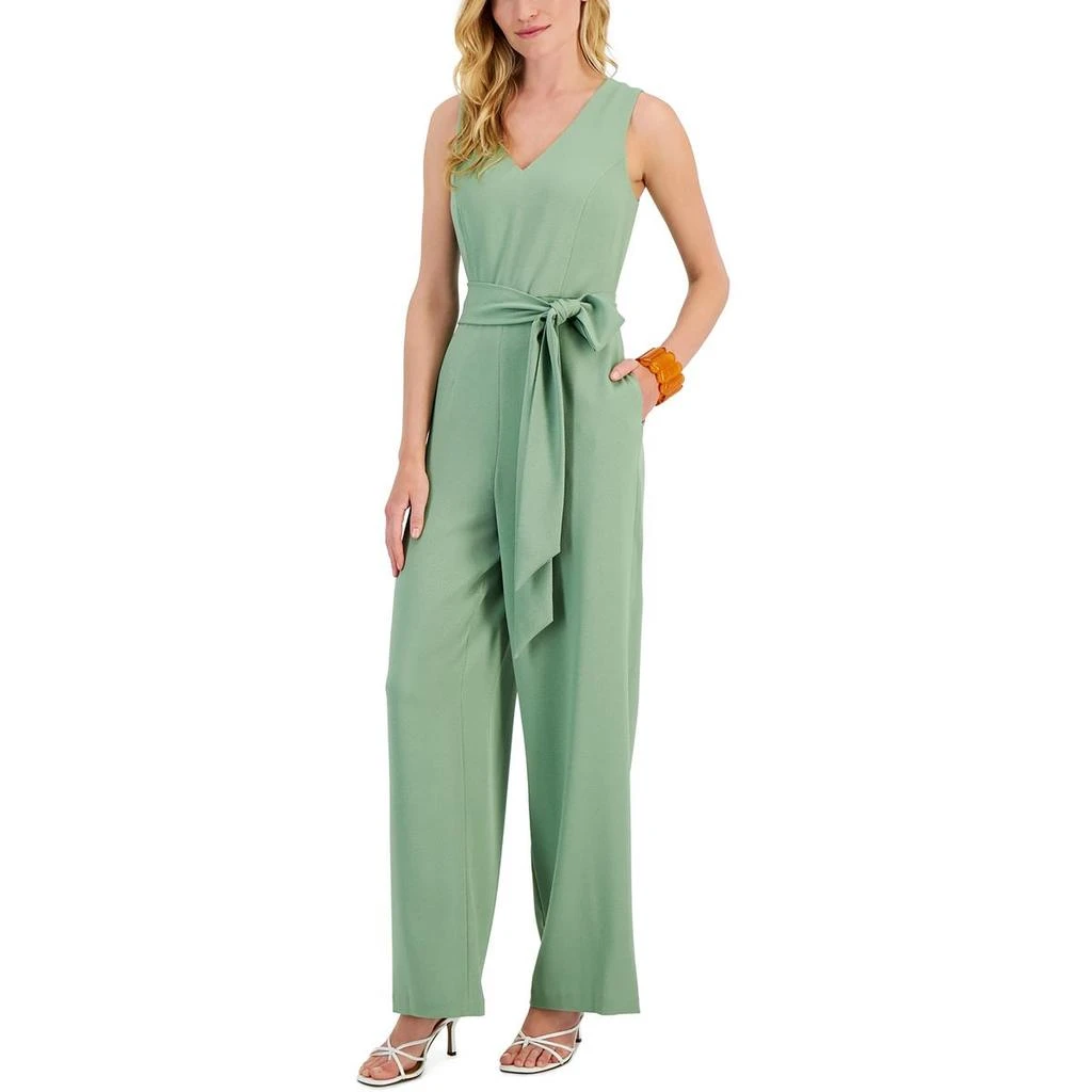 Kasper Womens Belted V-Neck Jumpsuit 1