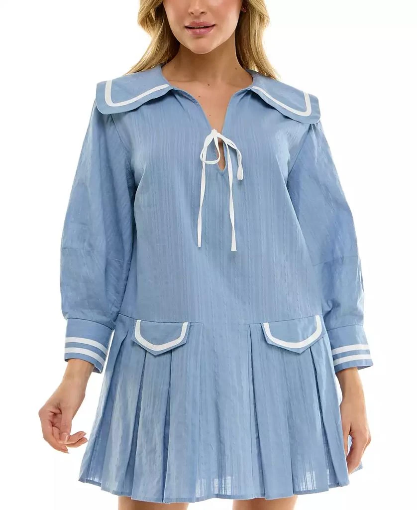 B Darlin Juniors' Cotton Contrast-Trim Pleated Dress 1