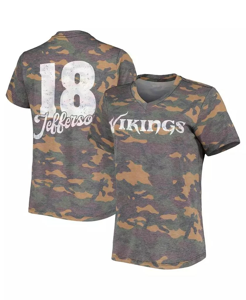 Majestic Women's Justin Jefferson Camo Distressed Minnesota Vikings Name and Number Tri-Blend V-Neck T-shirt 1