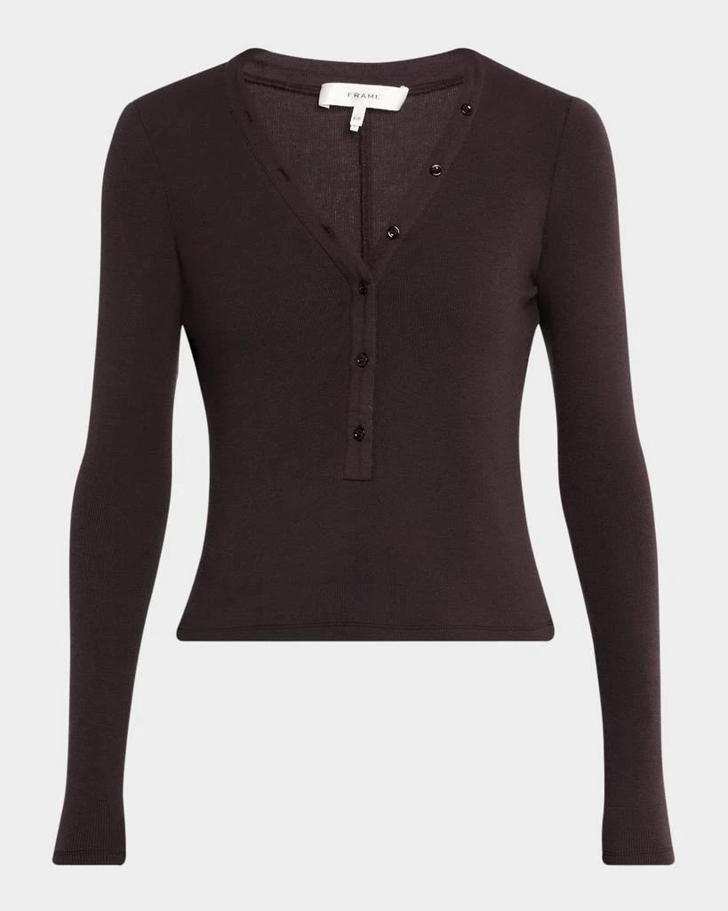 FRAME Long-Sleeve Ribbed Henley Top 1