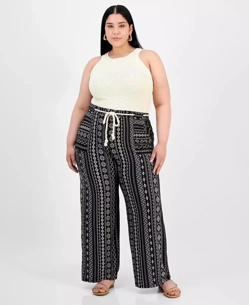 Derek Heart Trendy Plus Size Printed Rope-Belt Stretch Pants 1