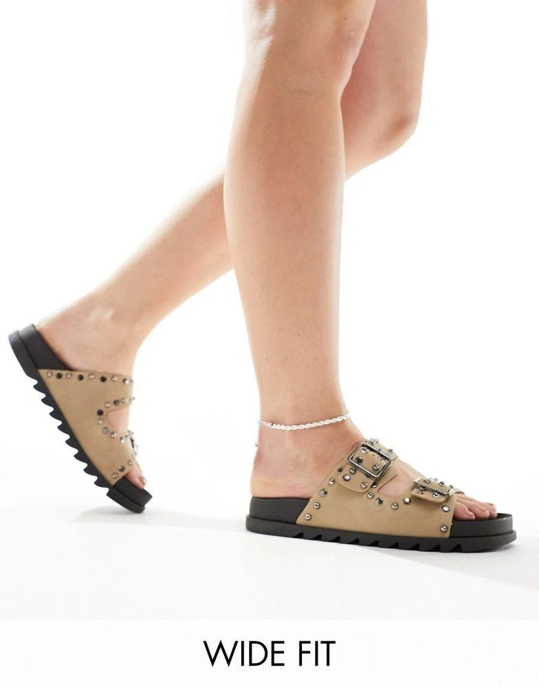 ASOS ASOS DESIGN Wide Fit Fantasy studded flat sandal in taupe 1