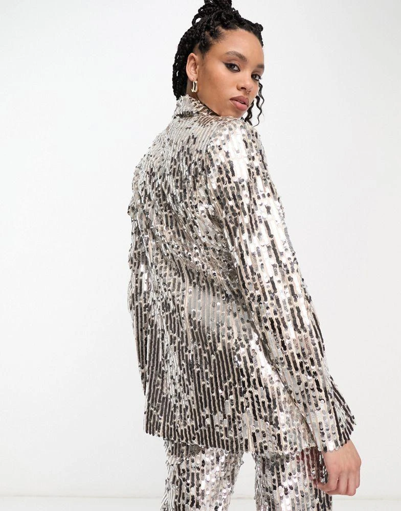 ASOS ASOS DESIGN sequin slim double breasted suit blazer in silver 3