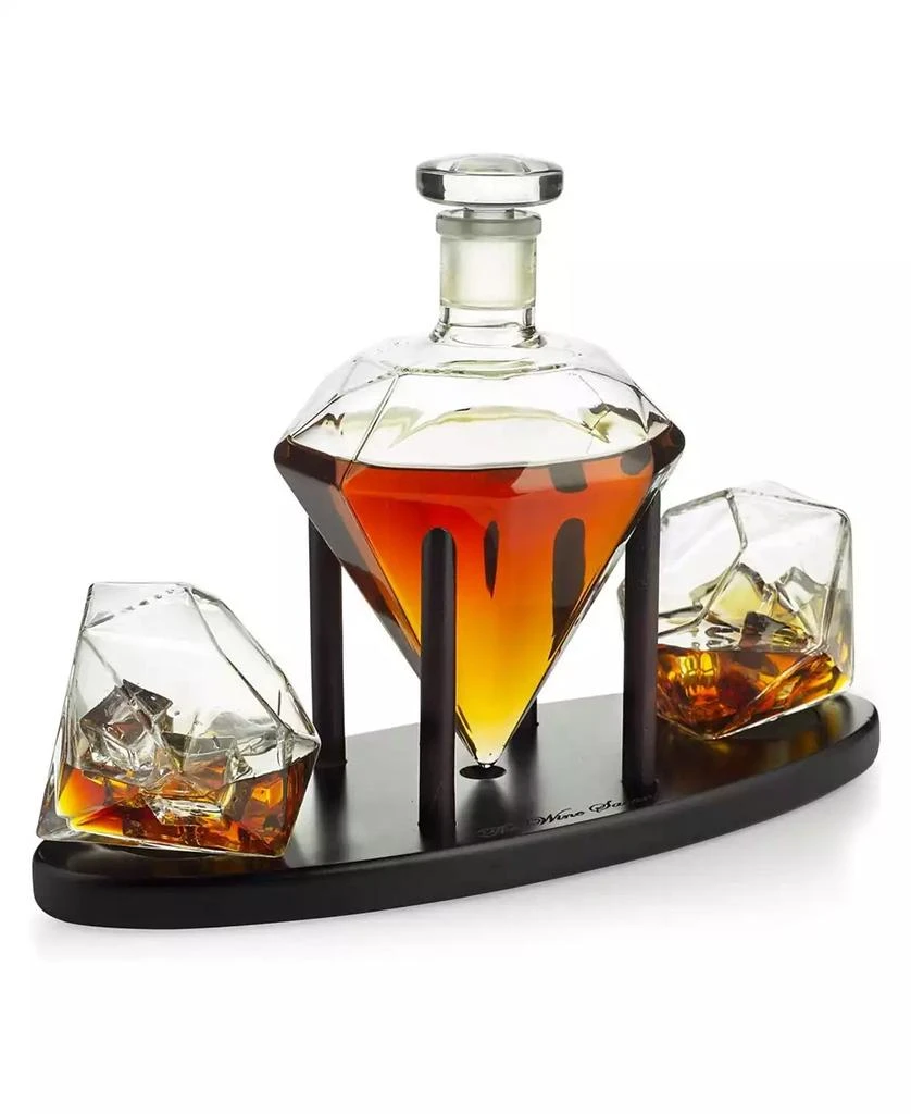 The Wine Savant Diamond Whiskey Decanter with Diamond Whiskey Glasses, Set of 3