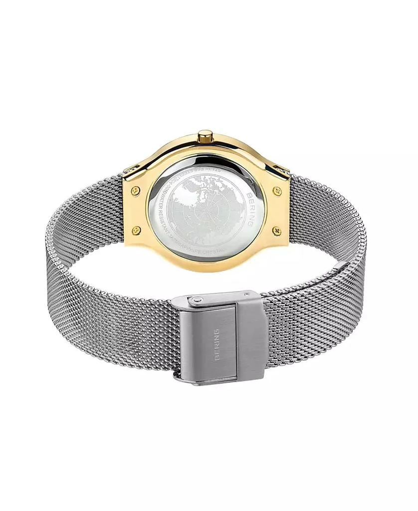 Bering Women's Classic Silver-Tone Stainless Steel Milanese Mesh Bracelet Watch 24 mm with Crystal Necklace Gift Box Set 4