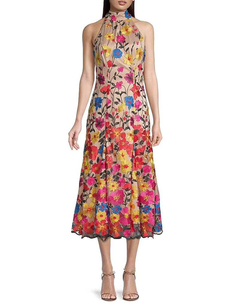 milly halter dress Gizelle Metallic Tulip Halter Maxi Dress Pastel Blue Multi / 10