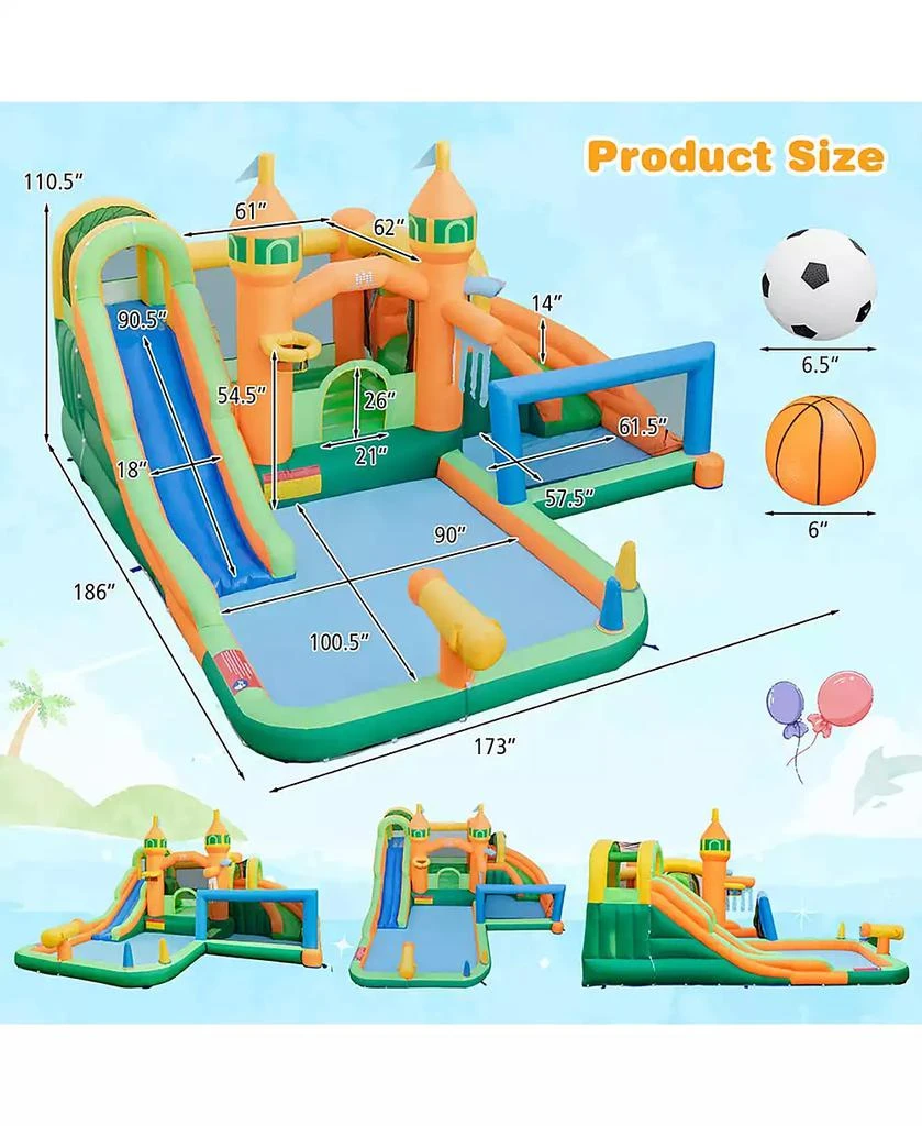 Gymax Kids Inflatable Water Slide Park w/735W Blower Basketball Rim Wet Dry Combo 3