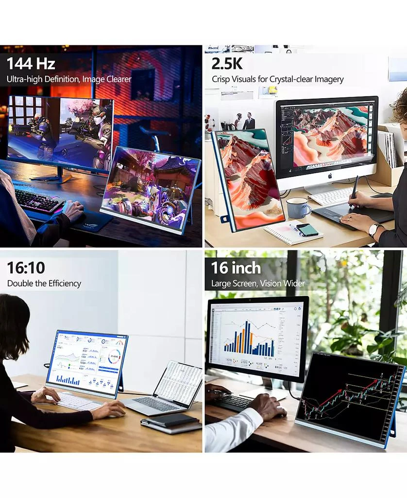 ZACHVO 2.5K 144Hz Gaming Portable Monitor V1 Pro, 16-inch HDR IPS with FreeSync 10