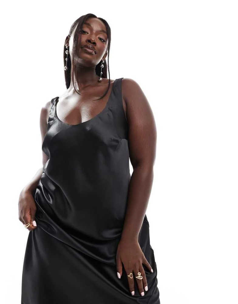 ASOS DESIGN Curve scoop neck midi satin slip dress in black  On Sale Now  with Up to 20% Off | Discover Exclusive Deals & Savings at BeyondStyle   Authentic ASOS Home|Women|Dresses