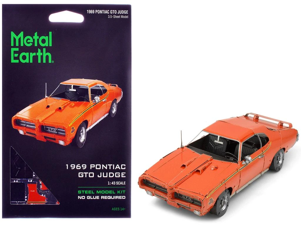 Metal Earth Model Kit 1969 Pontiac GTO Judge Orange with Black Stripes (Moderate Difficulty) Steel Model by
