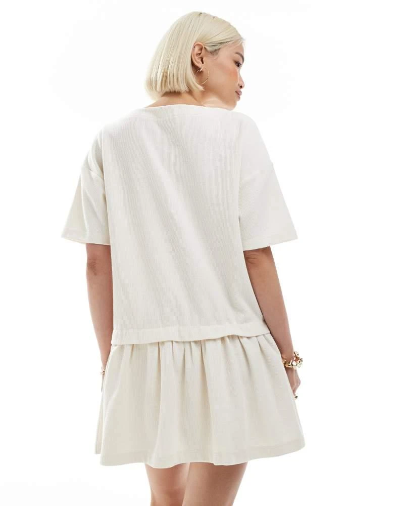 Miss Selfridge soft rib drop waist smock dress in ecru