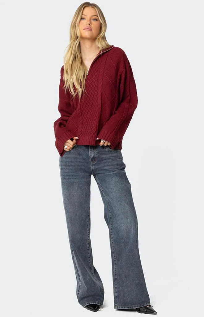 Edikted Oversized Quarter Zip Cable Knit Sweater 5