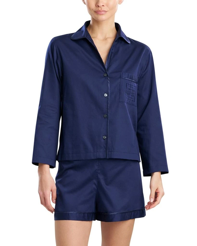 Natori Cotton Sateen Embroidered Essentials Notch Short Pajama Set 1