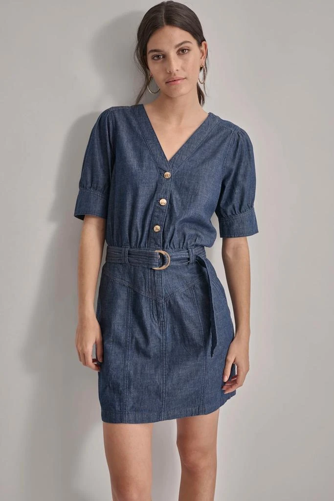 DKNY V-NECK BUTTON FRONT LIGHTWEIGHT DENIM DRESS 2