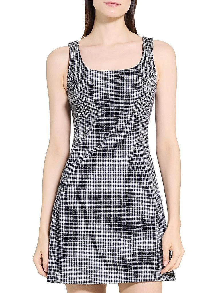 Theory Women's Plaid Stretch-Knit Scoopneck Minidress - Almond Multi - Size 2