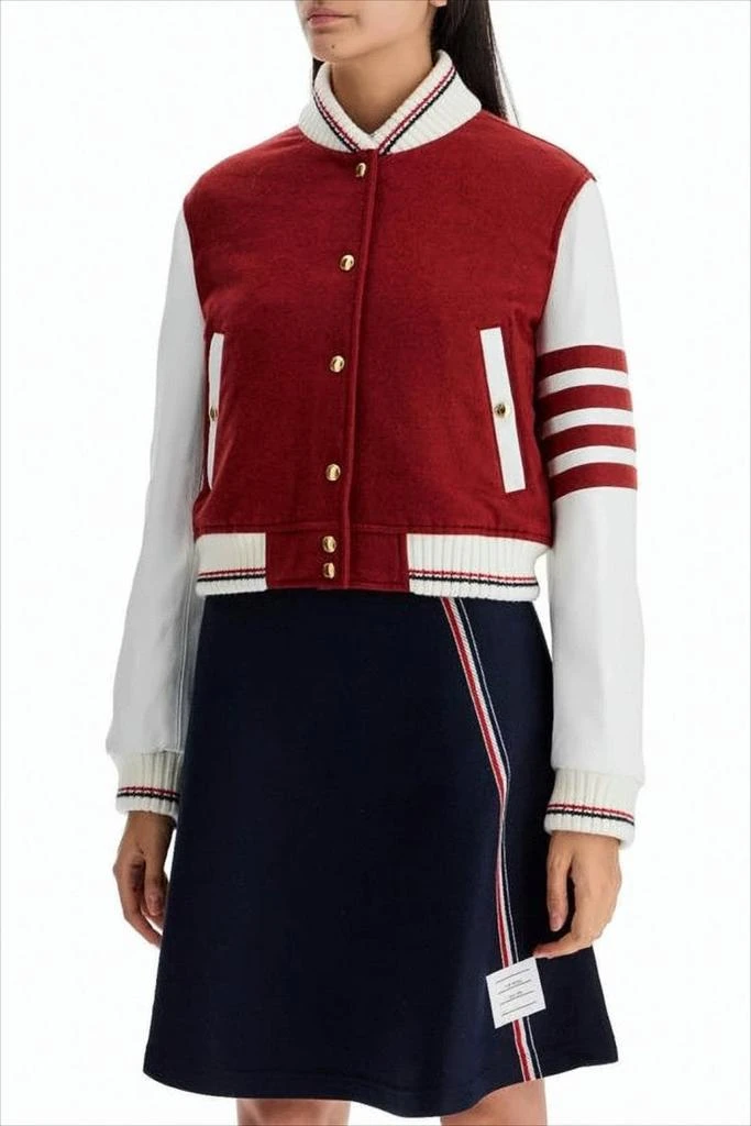 Thom Browne Cropped Varsity Jacket in Rich Red with Contrast Leather Sleeves 4
