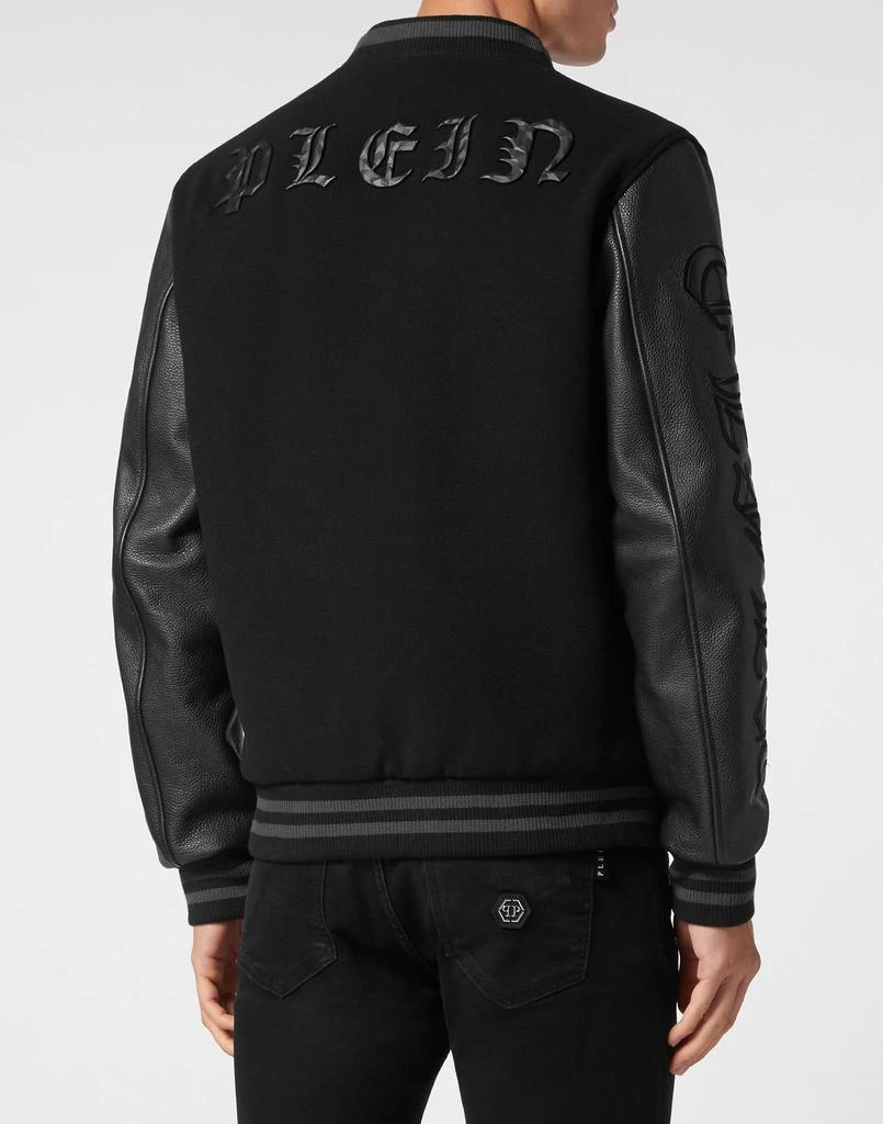 Philipp Plein Wool College Bomber with Leather Arms Gothic Plein 1