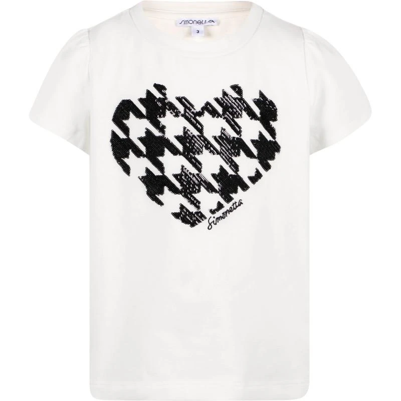 SIMONETTA Girls houndstooth heart t shirt 1