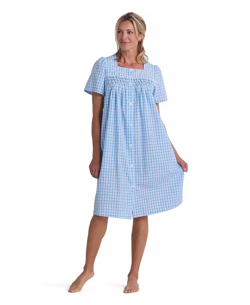 Miss Elaine Women
s Window Pane Printed Square Neck Short Grip Robe