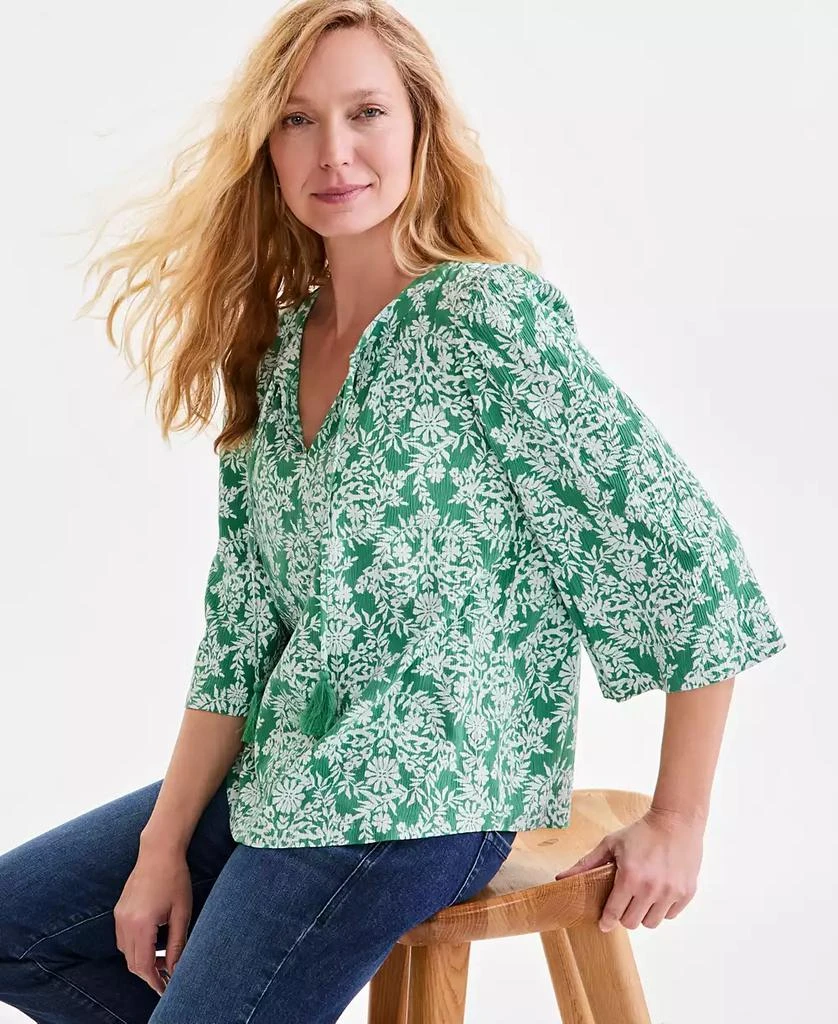 Macy's Petite Floral Medallion Easy Split-Neck Blouse, Exclusively at Macy's 1