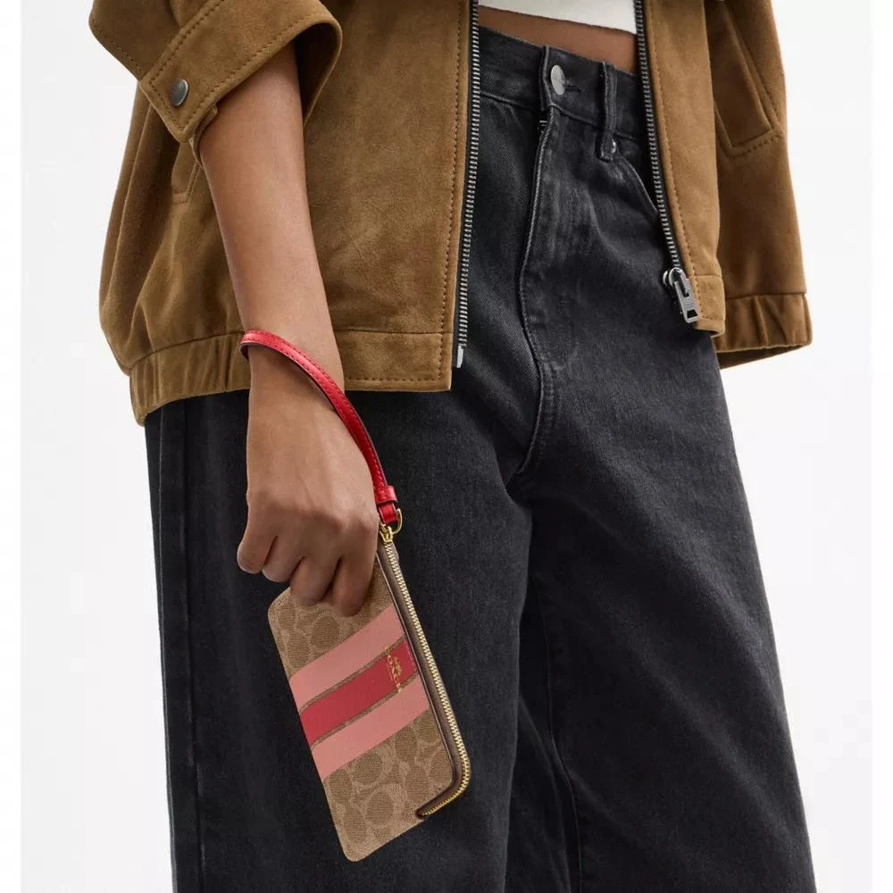 Coach Corner Zip Wristlet In Signature Canvas With Stripe 5