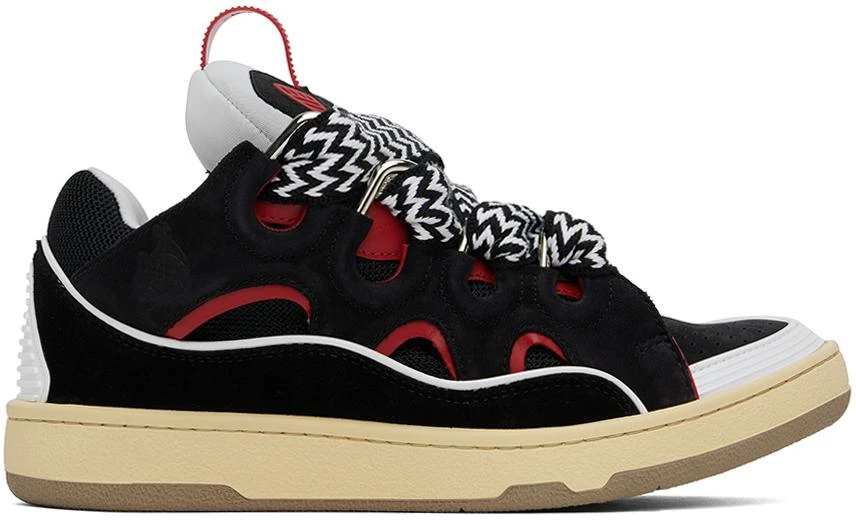 Lanvin SSENSE Exclusive Black Leather Curb Sneakers 1