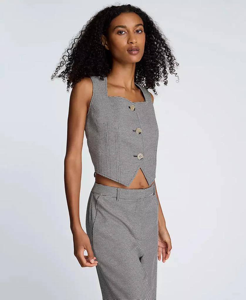 Kenneth Cole Women's Houndstooth Cropped Fitted Bodice Vest 5