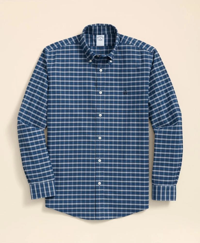 Brooks Brothers Stretch Cotton Non-Iron Oxford Polo Button Down Collar, Mini Tartan Shirt